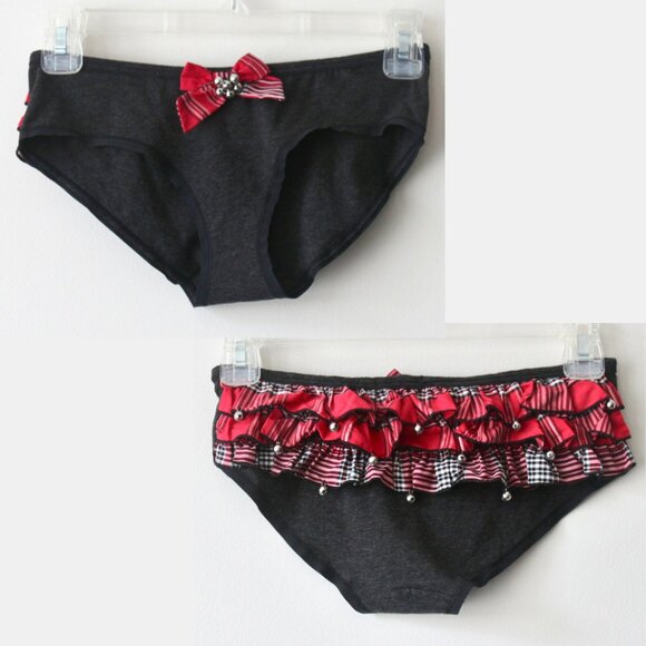 Victoria's Secret Jingle Bell Black Red Plaid Ruffle Panties Underwear Small - Picture 1 of 8